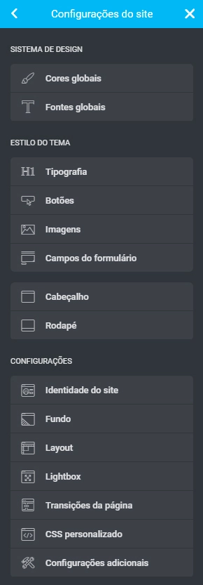 menu configuracoes do site elementor agencia isso - ISSO Marketing Digital